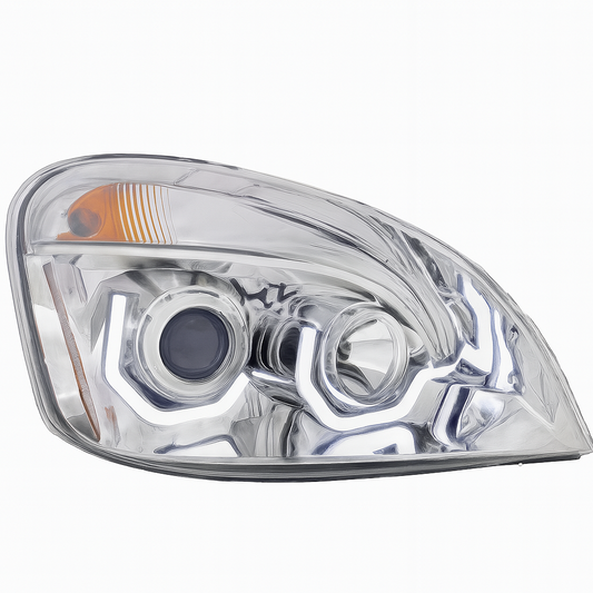 Passenger Side, Halogen Projection Headlights, Chrome Housing, , Amber Reflection, White LED DRL